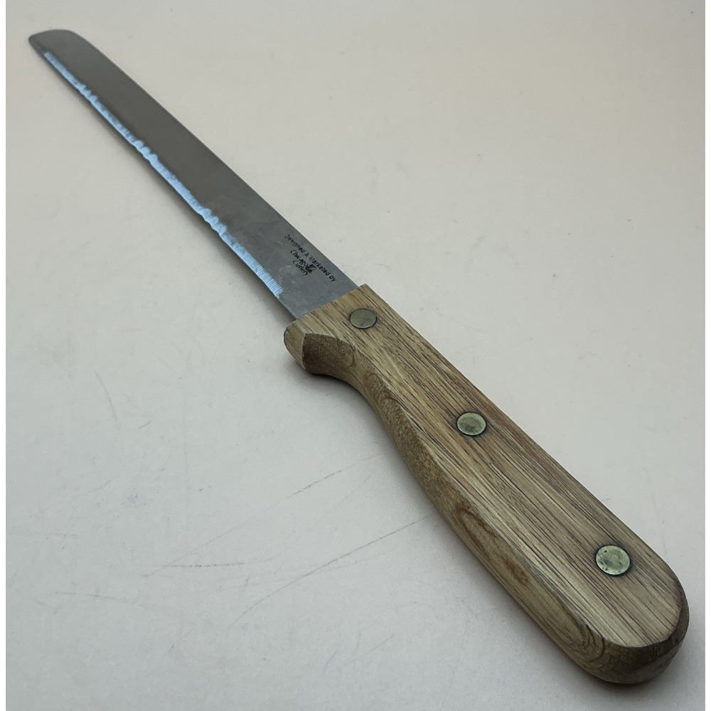 Vintage  Chicago Cutlery 8" Slicing Carving Serrated Knife Walnut Wood Handle